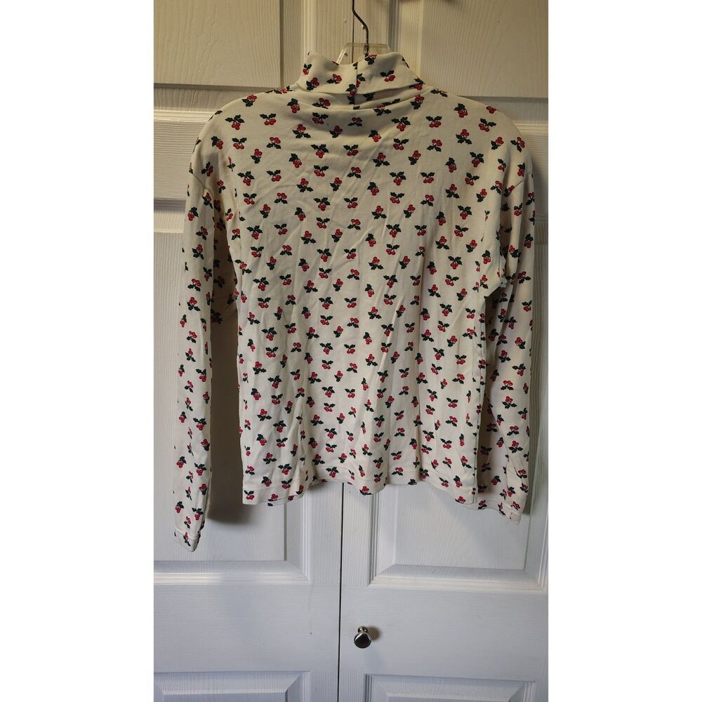 Honors Vintage Festive Winter Holly Berry Turtleneck Long Sleeve Shirt Small